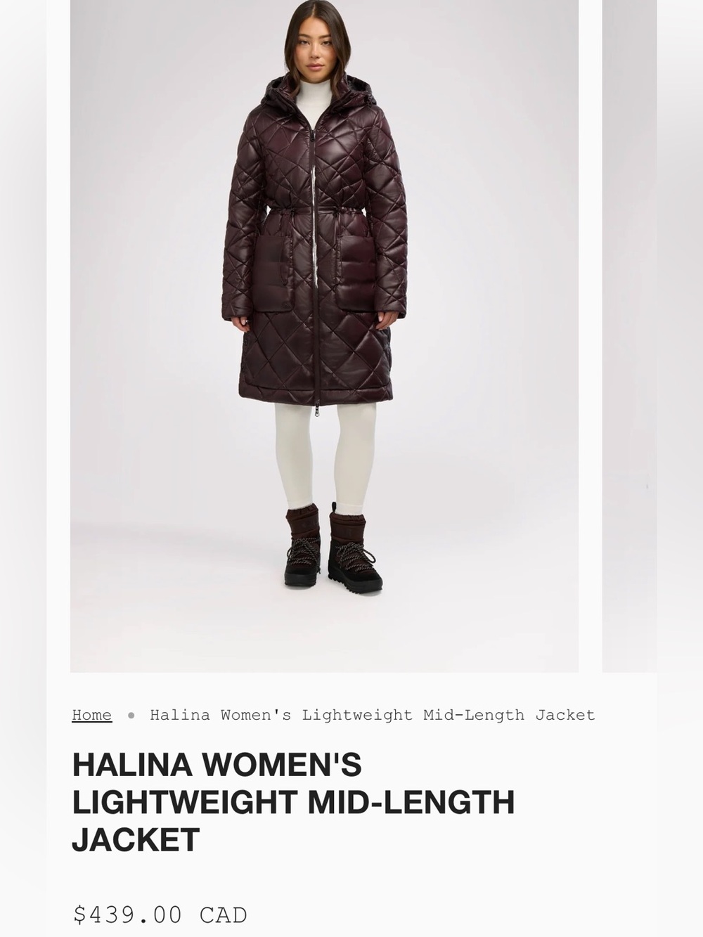Pajar Halina Quilted Mid-Length Puffer Jacket - Burgundy